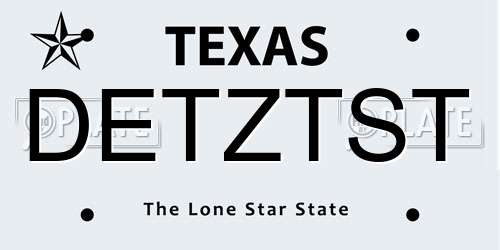 DETZTST Texas License Plate
