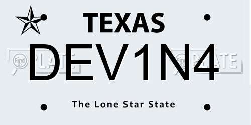DEV1N4 Texas License Plate