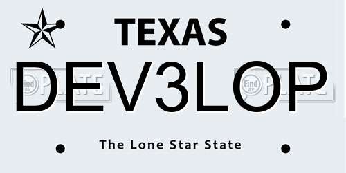 DEV3LOP Texas License Plate