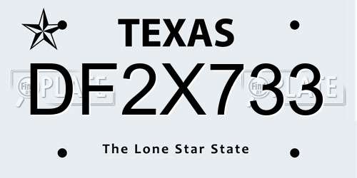 DF2X733 Texas License Plate