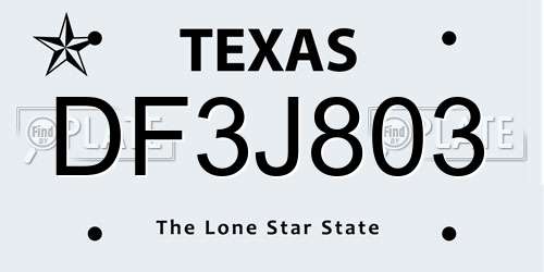DF3J803 Texas License Plate