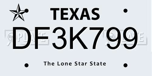 DF3K799 Texas License Plate