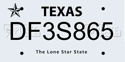 DF3S865 Texas License Plate