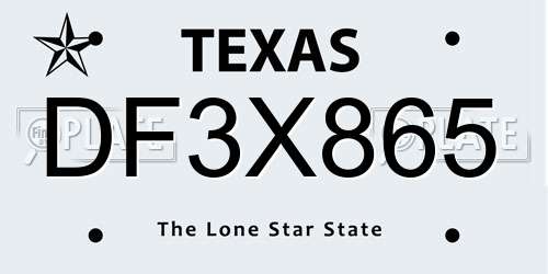 DF3X865 Texas License Plate