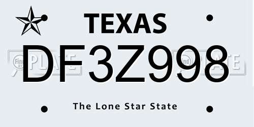 DF3Z998 Texas License Plate