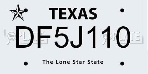 DF5J110 Texas License Plate