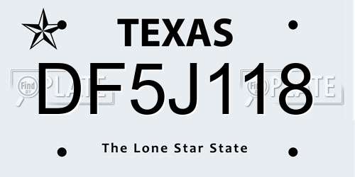 DF5J118 Texas License Plate
