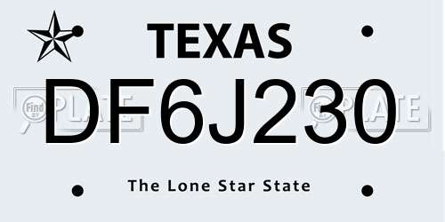DF6J230 Texas License Plate