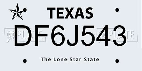 DF6J543 Texas License Plate
