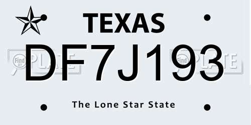 DF7J193 Texas License Plate