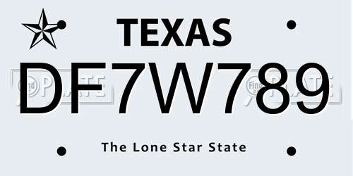 DF7W789 Texas License Plate