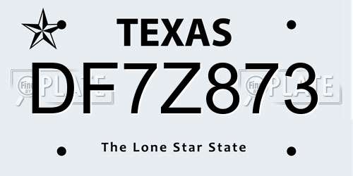 DF7Z873 Texas License Plate