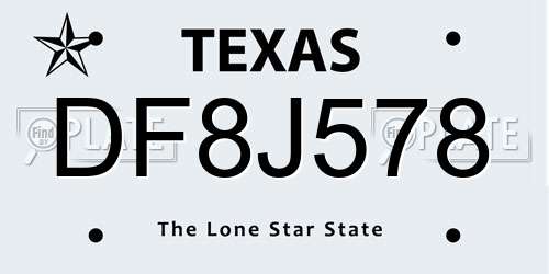 DF8J578 Texas License Plate