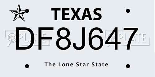 DF8J647 Texas License Plate