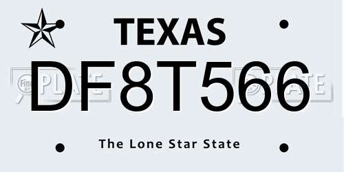 DF8T566 Texas License Plate