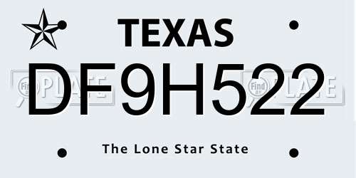 DF9H522 Texas License Plate