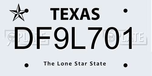 DF9L701 Texas License Plate
