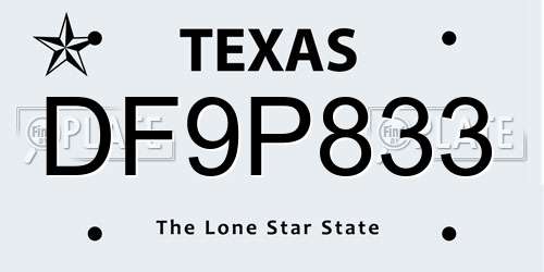 DF9P833 Texas License Plate