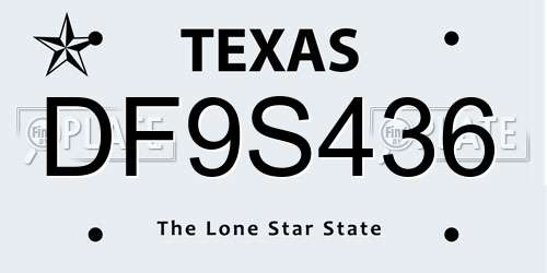 DF9S436 Texas License Plate