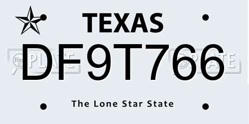 DF9T766 Texas License Plate