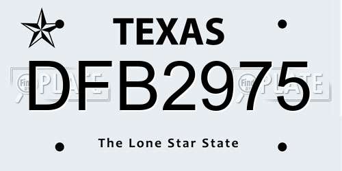 DFB2975 Texas License Plate