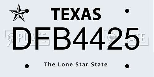 DFB4425 Texas License Plate