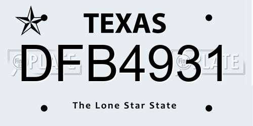 DFB4931 Texas License Plate