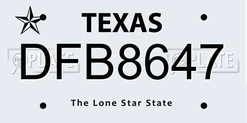 DFB8647 Texas License Plate
