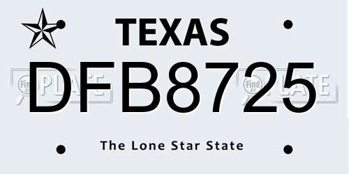DFB8725 Texas License Plate