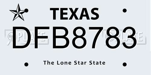 DFB8783 Texas License Plate