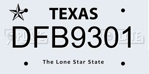 DFB9301 Texas License Plate