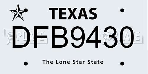 DFB9430 Texas License Plate