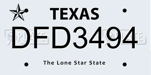 DFD3494 Texas License Plate