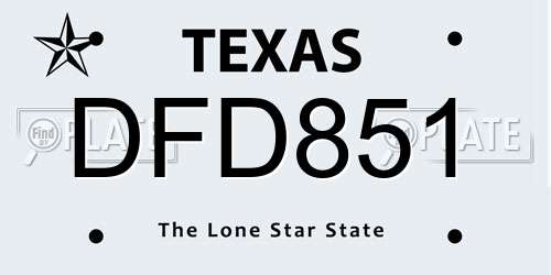 DFD851 Texas License Plate