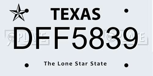 DFF5839 Texas License Plate