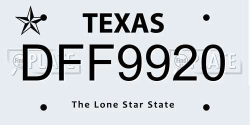 DFF9920 Texas License Plate