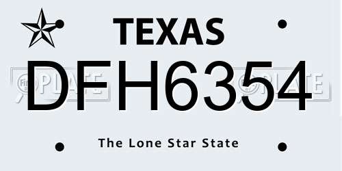 DFH6354 Texas License Plate
