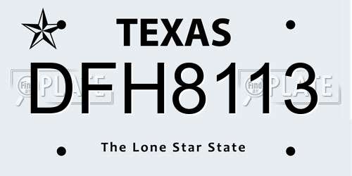 DFH8113 Texas License Plate