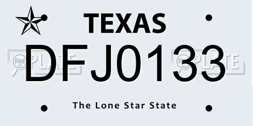 DFJ0133 Texas License Plate