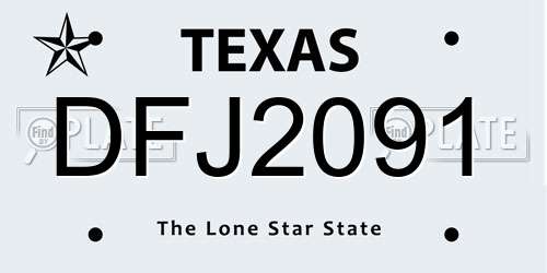 DFJ2091 Texas License Plate