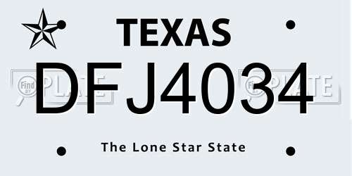 DFJ4034 Texas License Plate