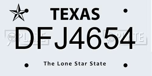 DFJ4654 Texas License Plate