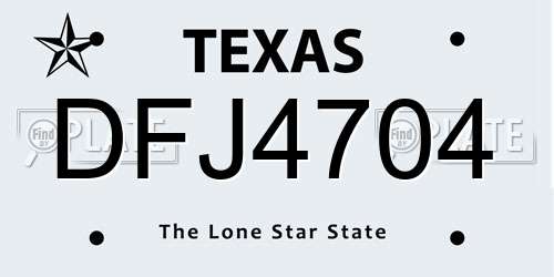 DFJ4704 Texas License Plate