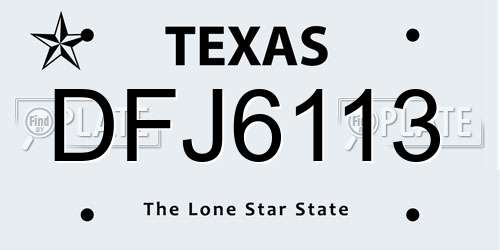 DFJ6113 Texas License Plate