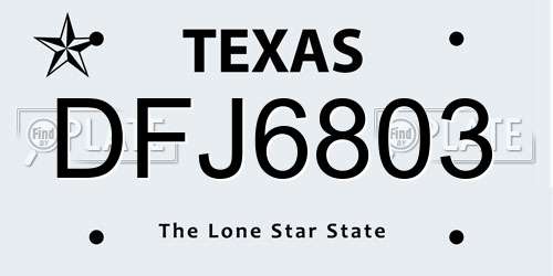 DFJ6803 Texas License Plate