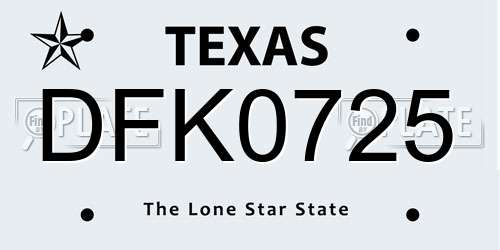 DFK0725 Texas License Plate