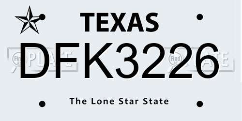 DFK3226 Texas License Plate