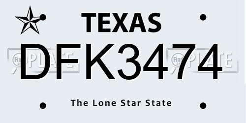 DFK3474 Texas License Plate