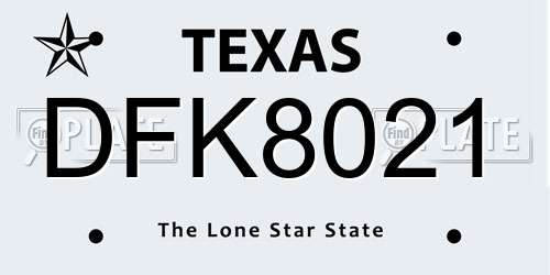 DFK8021 Texas License Plate