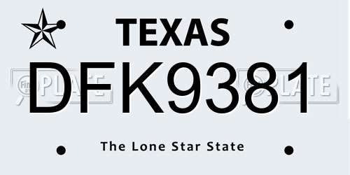 DFK9381 Texas License Plate